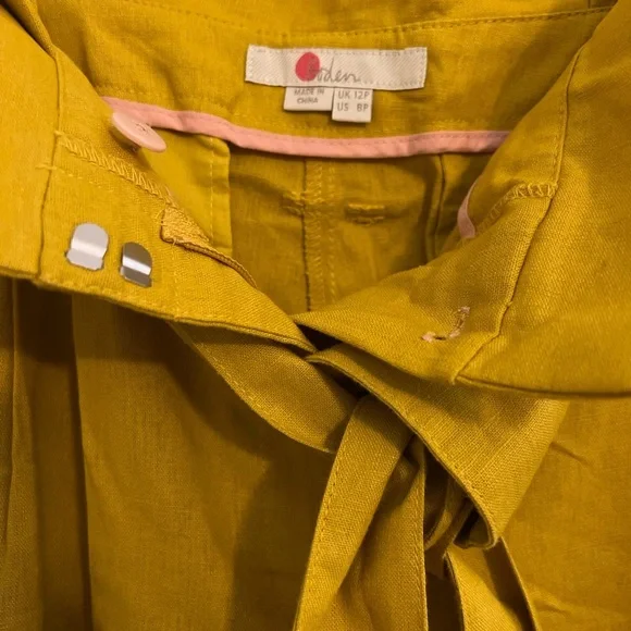 Boden Mustard Tie-Waist Cotton and Linen Pants - Picture 5 of 7